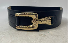 Load image into Gallery viewer, Vince Camuto Womens Black Gold Tone Hammered Buckle Designer Belt
