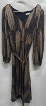 Load image into Gallery viewer, Calvin Klein Womens Gold Printed Long Sleeve V-Neck Fit &amp; Flare Dress Size 8
