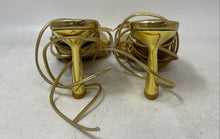 Load image into Gallery viewer, Anne Michelle Womens Yellow Gold Tone Stiletto Heel Strappy Sandals Size 8.5

