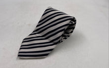 Load image into Gallery viewer, Gianni Viera Mens White Silver-Tone Striped Silk Keeper Loop Pointed Tie
