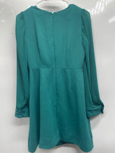 Load image into Gallery viewer, J.Crew Womens Green Pleated Long Sleeve Round Neck Back Zip A-Line Dress Size 2P
