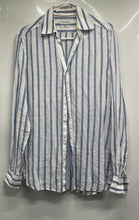 Load image into Gallery viewer, Massimo Dutti Mens Blue White Striped Linen Collared Button-Up Shirt Size S

