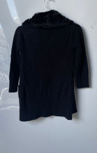 Load image into Gallery viewer, XOXO Womens Black Faux Fur Trim Knitted Open Front Cardigan Sweater Size XS
