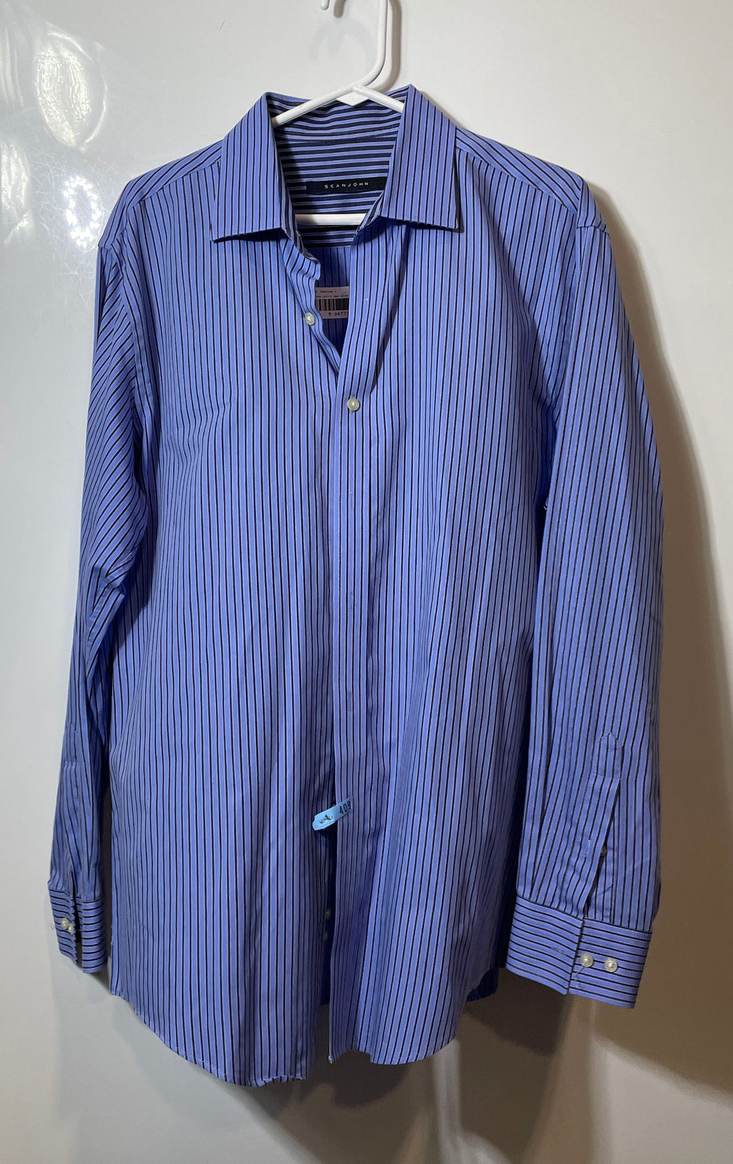 Sean John Mens Blue Striped Cotton Regular Fit Collared Dress Shirt Si – The Goodwill Box