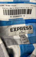 Load image into Gallery viewer, Express Mens Multicolor Plaid Cotton Long Sleeve Fitted Dress Shirt Size L/G

