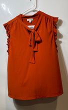 Load image into Gallery viewer, Calvin Klein Womens Rust Short Sleeve Tie Neck Pullover Blouse Top Size L
