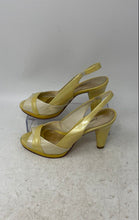 Load image into Gallery viewer, Antonio Melani Womens Beige Yellow Leather Peep Toe Slingback Heels Size 5.5 M
