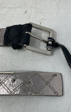 Load image into Gallery viewer, Michael Kors Womens Silver Black Leather Charm Adjustable Reversible Belt
