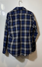 Load image into Gallery viewer, Express Mens Blue Plaid Cotton Long Sleeve Spread Collar Fitted Dress Shirt Sz M
