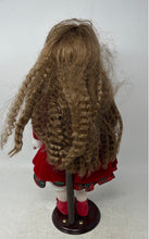 Load image into Gallery viewer, Vintage Collectible Brown Hair And Eyes Red Dress Porcelain Doll With Stand
