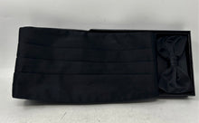 Load image into Gallery viewer, Bassil Mens Black Hand Tailored Cummerbund And Bow Tie Gift Set With Box
