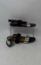 Load image into Gallery viewer, Trask Womens Black Silver Leather Open Toe Flat Slingback Sandals Size 7.5M
