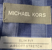 Load image into Gallery viewer, Michael Kors Mens Blue Check Slim Fit Stretch Button-Up Shirt Size L 16 32/33
