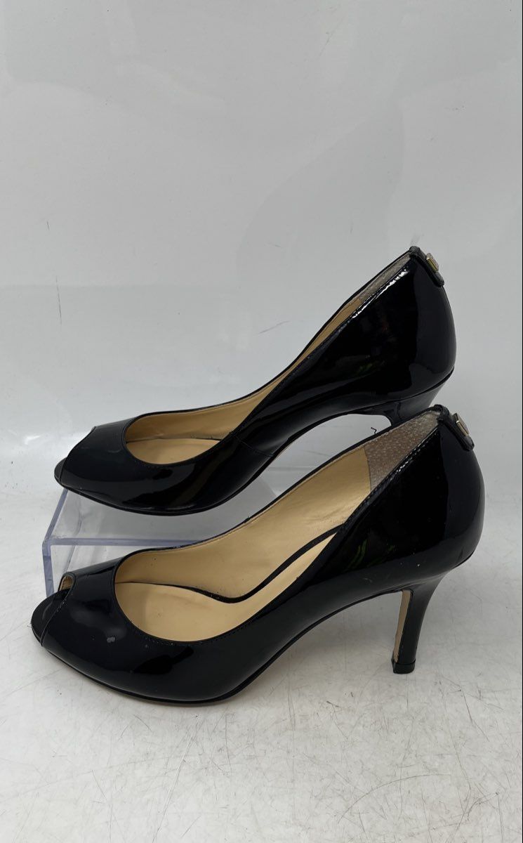 Ivanka Trump Womens Cleo Black Patent Leather Peep Toe Stiletto Pump Heels Sz 6M