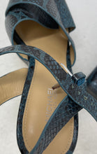 Load image into Gallery viewer, Michael Kors Womens Blue Black Snakeskin Leather Block Platform Heels Size 6M
