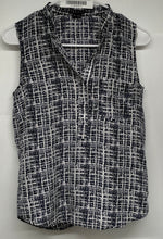 Load image into Gallery viewer, Theory Womens Sinaclaire Navy Blue White Abstract Plaid Silk Blouse Top Size S
