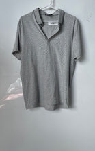 Load image into Gallery viewer, Express Mens Gray Micro Geometric Print Short Sleeve Collared Polo Shirt Size L
