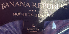 Load image into Gallery viewer, Banana Republic Mens Blue Dotted Non-Iron Slim Fit Long Sleeve Dress Shirt Sz L
