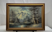 Load image into Gallery viewer, Landscape Mountain Cabin Winter Scene Framed Cole Signed Oleo Painting
