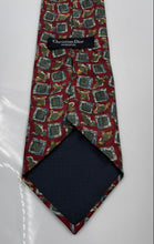 Load image into Gallery viewer, Christian Dior Mens Red Green Geometric Printed Keeper Loop Pointed Tie
