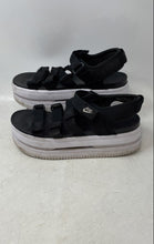 Load image into Gallery viewer, Nike Womens Icon Classic Black White Hook &amp; Loop Open Toe Platform Sandals Sz 8
