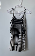 Load image into Gallery viewer, Calvin Klein Womens Black White Striped Sleeveless Ruffle Tunic Tank Top Size XL
