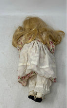 Load image into Gallery viewer, Blonde Hair Blue Glass Eyes Floral Print Dress Girls Porcelain Doll
