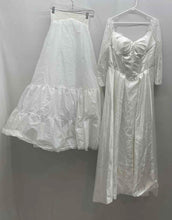 Load image into Gallery viewer, Womens White Satin Lace Sleeve Pleated Wedding Dress With Underskirt Size 14
