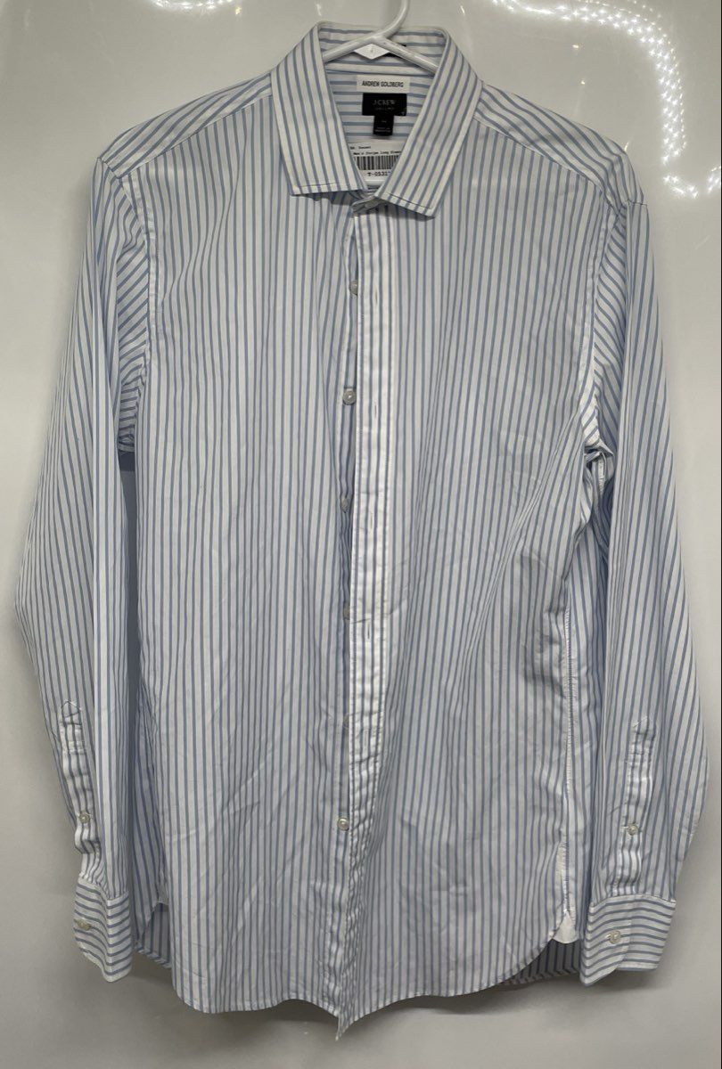 J.Crew Mens Blue White Striped Ludlow Long Sleeve Button-Up Shirt Size Medium
