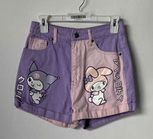 Load image into Gallery viewer, My Melody &amp; Kuromi By Sanrio Girls Purple Pink Denim Boyfriend Shorts Size 3
