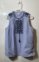 Load image into Gallery viewer, J.Crew Womens Blue White Striped Sleeveless Embroidered Tank Top Size 4
