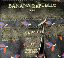 Load image into Gallery viewer, Banana Republic Mens Blue Floral Cotton Short Sleeve Slim Fit Button-Up Shirt M
