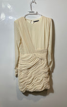 Load image into Gallery viewer, Zara Womens Cream Long Sleeve Round Neck Draped Mini Dress Size M With Tag
