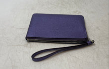 Load image into Gallery viewer, Coach Womens Purple Leather Corner Zip Mini Wristlet Wallet
