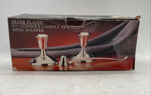 Load image into Gallery viewer, Silver Plated 3/2 Inch Console Two Candle Holders With Matching Snuffer
