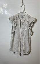 Load image into Gallery viewer, H&amp;M Womens White Black Printed Flutter Sleeve Split Neck Blouse Top Size 2
