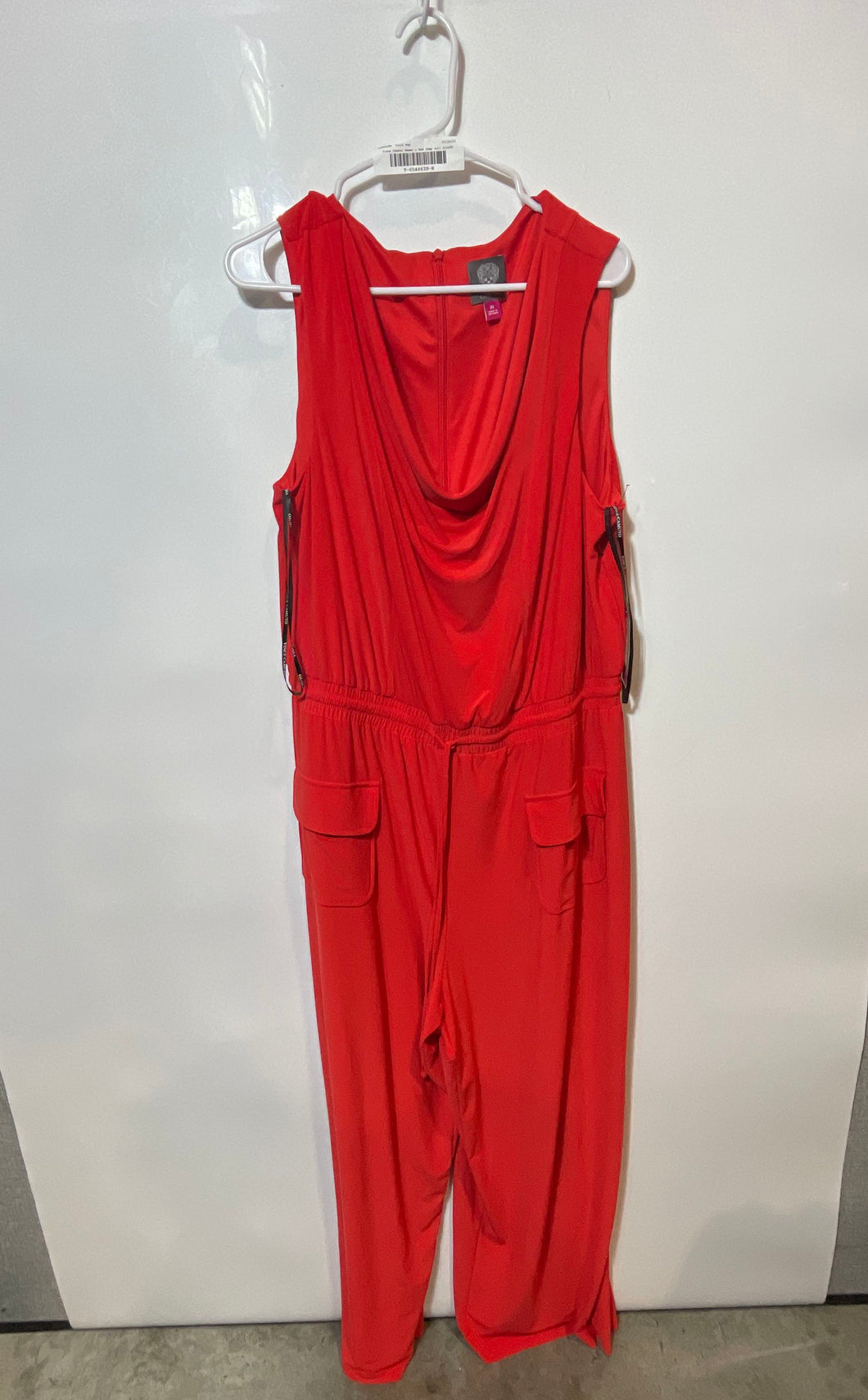 Vince Camuto Womens Red Sleeveless Drawstring One-Piece Jumpsuit Size 2X