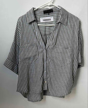 Load image into Gallery viewer, Zara Womens Green White Striped Spread Collar Short Sleeve Button-Up Shirt Sz L
