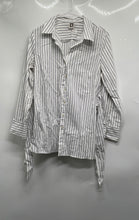 Load image into Gallery viewer, Anne Klein Womens White Black Striped Long Sleeve Side Tie Button-Up Shirt Sz M
