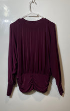 Load image into Gallery viewer, Express Womens Burgundy Long Sleeve Stretch Ruched Pullover Blouse Top Size S
