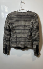 Load image into Gallery viewer, Zara Womens Beige Black Striped Long Sleeve Crew Neck Tweed Blazer Jacket Size S
