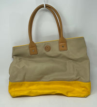 Load image into Gallery viewer, Authentic Tory Burch Womens Yellow Beige Pierson Dipped Jaden Tote Bag Damaged
