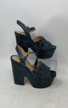 Load image into Gallery viewer, Michael Kors Womens Blue Black Snakeskin Leather Block Platform Heels Size 6M
