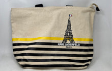 Load image into Gallery viewer, Karl Lagerfeld Womens Beige Black And Yellow Striped Top Handle Tote Bag
