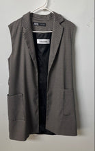 Load image into Gallery viewer, Zara Womens Khaki Black Houndstooth Notch Collar Open Front Blazer Size S
