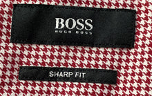 Load image into Gallery viewer, Hugo Boss Mens White Red Houndstooth Print Sharp Fit Dress Shirt Size 17R 32/33
