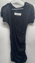 Load image into Gallery viewer, Express Womens Black Rhinestone Short Sleeve V-Neck Wrap Dress Size Small
