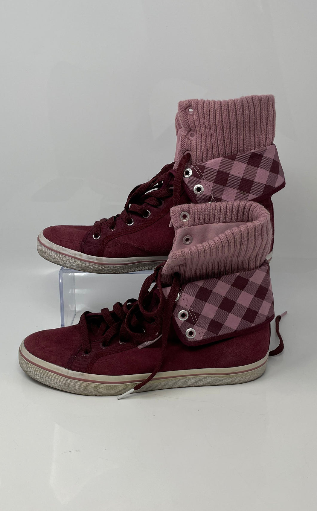 Adidas Womens Maroon Suede High Top Round Toe Lace-Up Sneaker Shoes Size 9.5