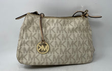Load image into Gallery viewer, Michael Kors Womens Cream Signature Pint Charm Inner Pocket Shoulder Purse

