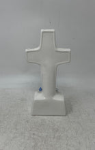 Load image into Gallery viewer, Porcelain Religious Decorative Cross Statue Hands Shaking Roses Bible Verse
